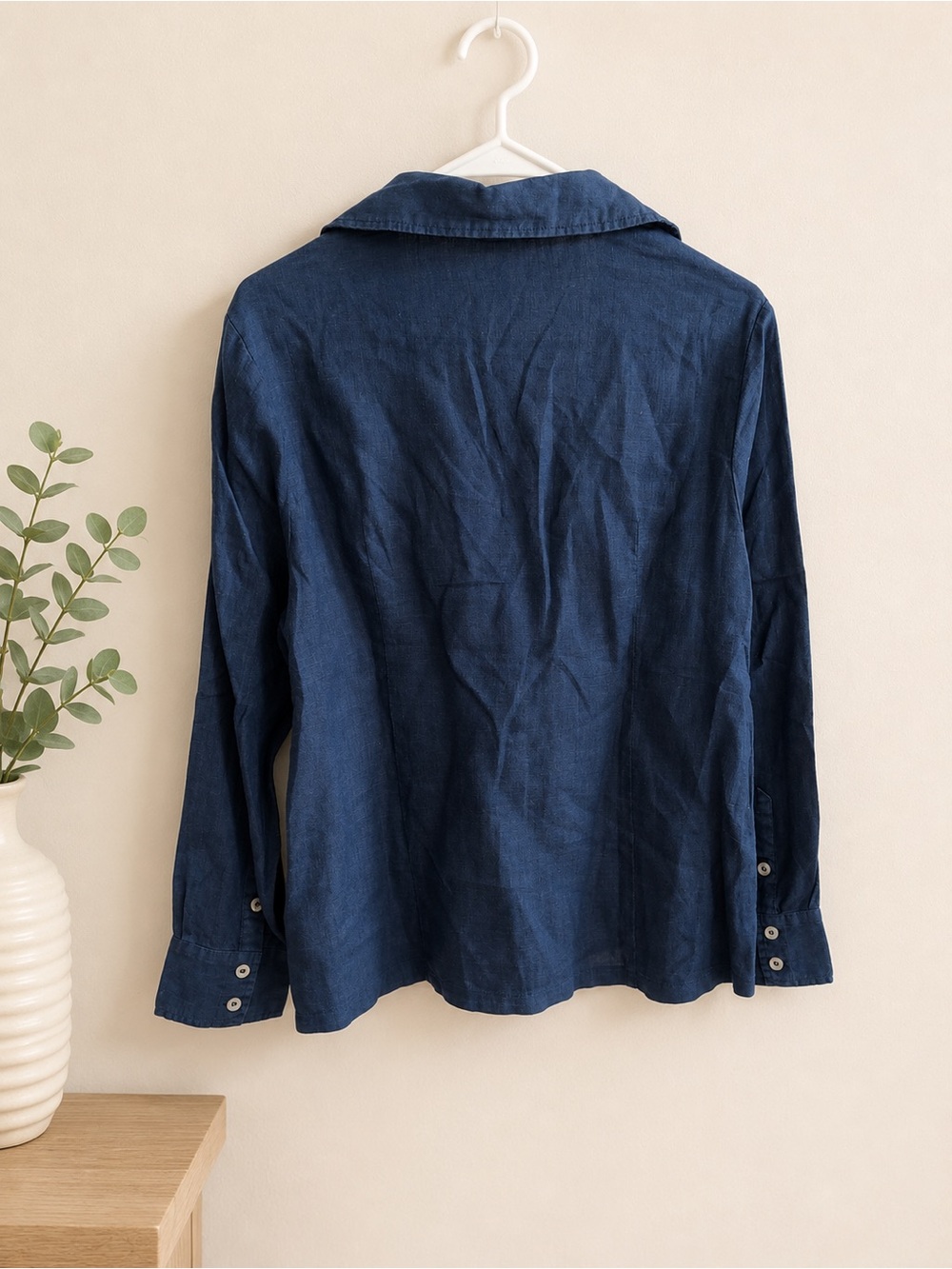 Lulu B Navy Linen Button-Up Shirt Medium - Picture 2 of 6